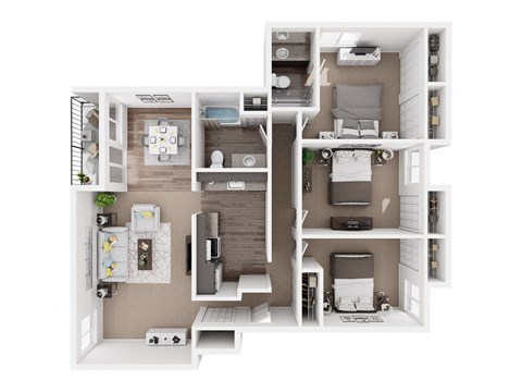 Floor plan for 3 beds, 2 baths, 1200 sqft